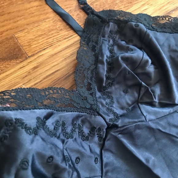 SOLD vintage black slip dress mini 42 bust M - Picture 3 of 7